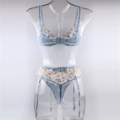 Sexy Lingerie Set Floral Lace Embroidery Bra Pieces Set Fancy Ruffles Underwear Delicate
