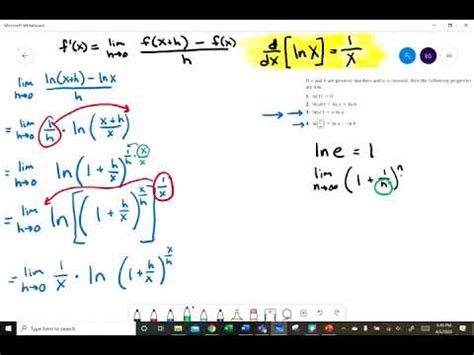 Eric S Calculus Lecture Proof Of The Derivative Of Lnx D Dx Lnx X