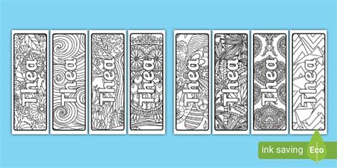 Free Thea Mindfulness Name Colouring Bookmarks Twinkl