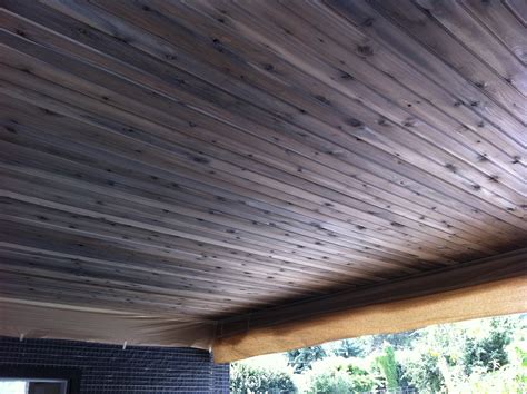 Exterior cedar soffit T&G natural stain grey