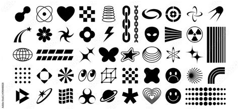 Vektorová grafika „Y2k icons. 70s rave pop symbols, futuristic stars ...