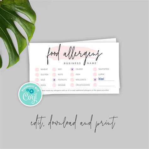 Printable Allergy Card Template Printable Word Searches