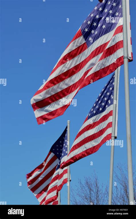 American Flags Waving In The Wind Stock Photo Alamy