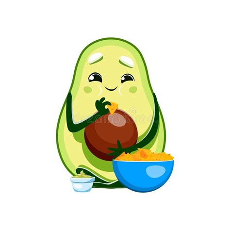 Personaje De Aguacate De Caricatura Comiendo Chips De Nachos