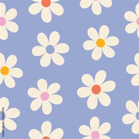 Floral Pattern In The Style Of The 70s With Groovy Daisy Flowers Retro