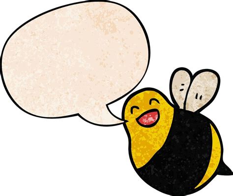 Cartoon Bee And Speech Bubble In Retro Texture Style Vector