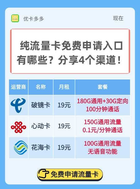 纯流量卡免费申请入口有哪些？分享4个渠道！ 优卡多多