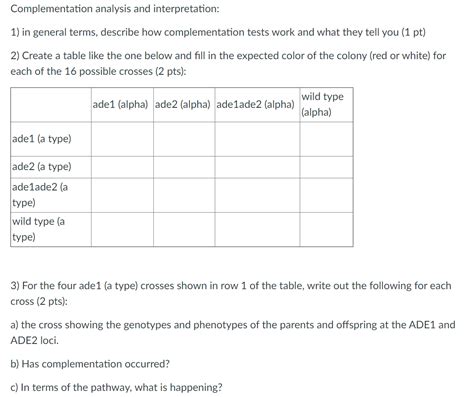 Complementation analysis and interpretation: 1) in | Chegg.com 