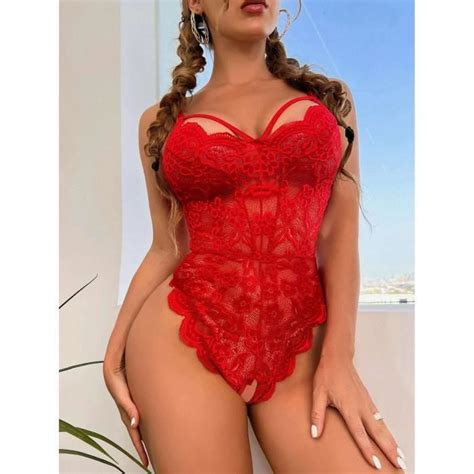Lingerie Sexy Femme Body Dentelle sous Vêtements Décolleté en V Dos Nu Babydoll Ouverte Erotique