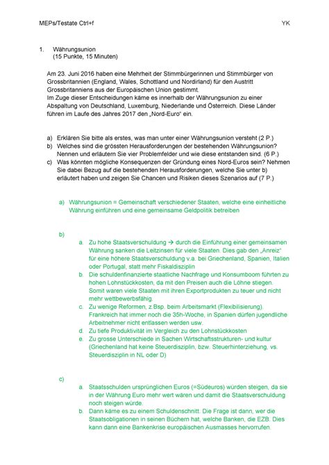 Corona VWL2 Testate MEPs Ctrl f Währungsunion 15 Punkte 15 Minuten