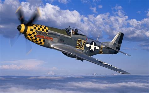 P 51 Fighter Mustang Sky North American Clouds Propeller Aircraft