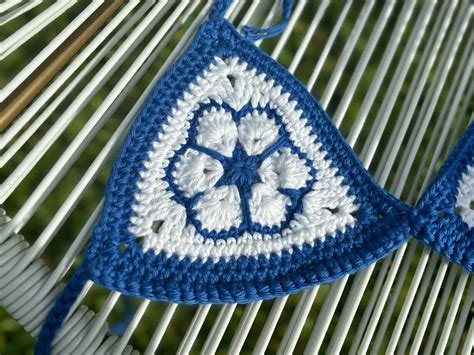 The African Flower Floral Crochet Bikini Top Handmade Swimwear Halter Style Top Triangle Bikini