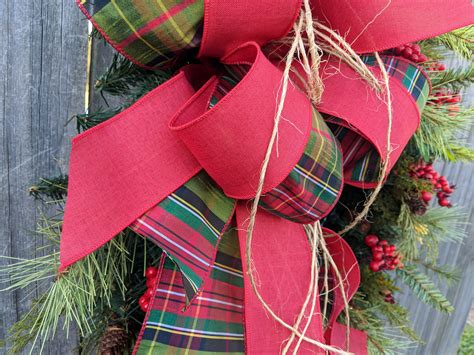 Christmas Wreath Elegant Plaid Christmas Wreath Natural Wreath