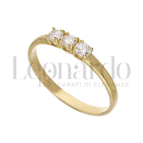 Anelli Modello Trilogy Lineare Con Zircone Bianco In Oro Giallo Da