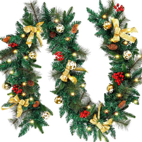 Amazon.com: COCOBOO 9ft Christmas Garland with Battery Operated Lights, Christmas Outdoor ...