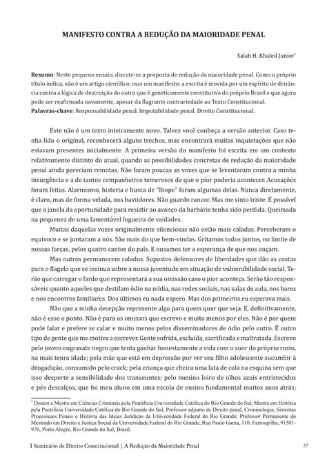 PDF Manifesto contra a redução da maioridade penal