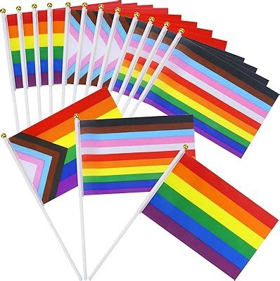 Amazon Pcs Rainbow Pride Flag Set Small Mini Gay Stick Flags Hand Held Pansexual