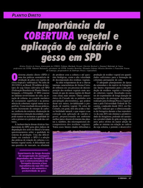 PDF PLANTIO DIRETO Importância da COBERTURA vegetal e