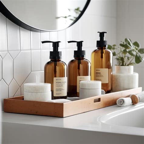 A Bathroom Sink With A Wooden Tray With Soaps And A Bottle Of Soap