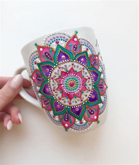 Ceramic Mug Pink And Green Mandala Art Mug Coffee Mug Etsy In 2021