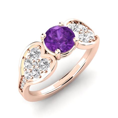 1/4Ct Purple & White Diamond Engagement Ring In 14K Rose Gold Plated ...