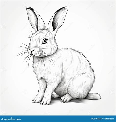 Realistic Monochromatic Rabbit Drawing with Bold Defined Lines Stock ...