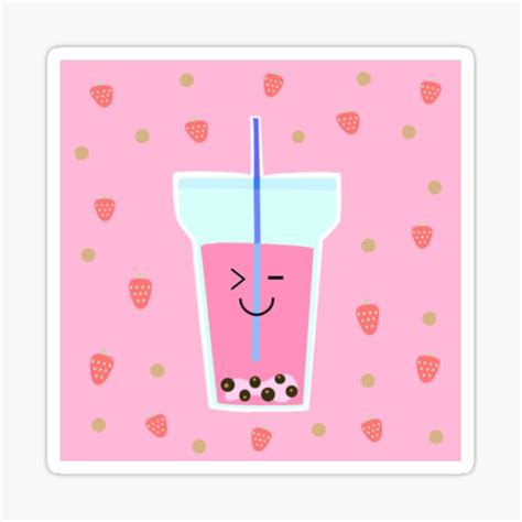 Kawaii Strawberry Milk Boba Tea Sticker For Sale By Kacycupcake Redbubble