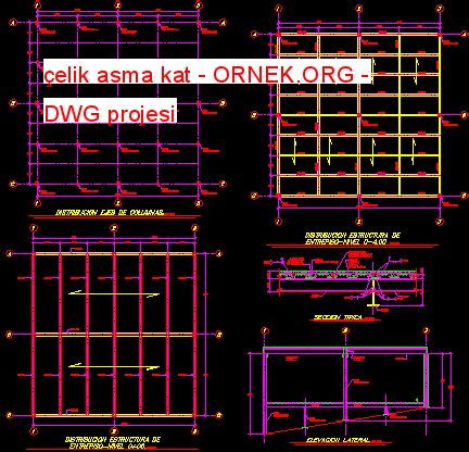 Proje Sitesi çelik asma kat Autocad Projesi