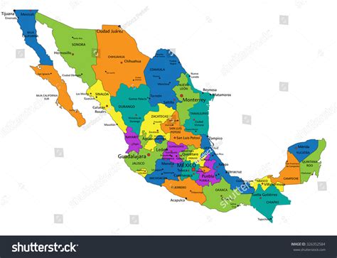 Colorful Mexico Political Map Clearly Labeled Stock Vector Royalty Free 326352584 Shutterstock