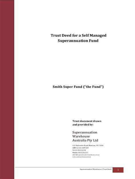 Trust Deed For A Self Managed Superannuation Fund Fill Out Sign