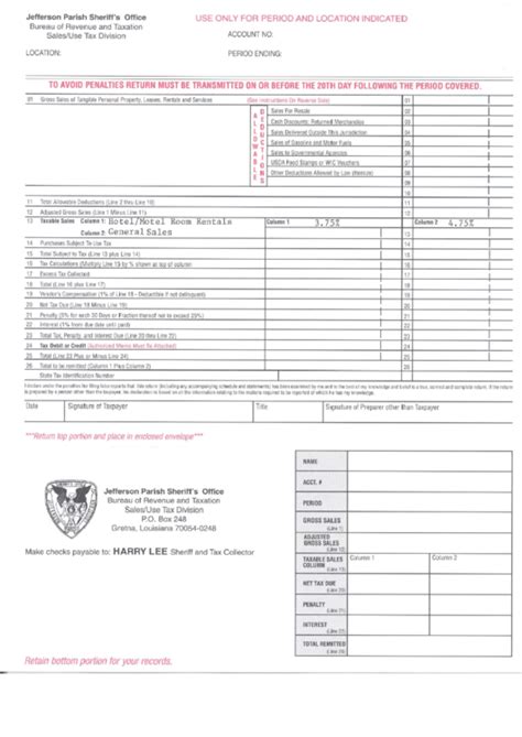 Tax Form - Jefferson Parish printable pdf download