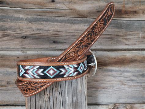 Leather Inlay Beaded Belt Etsy Custom Leather Belts Beaded Belt