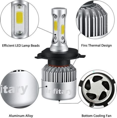 [2421] INFITARY LED Headlight Bulbs H4 Conversion Kits High/Low Beam ...
