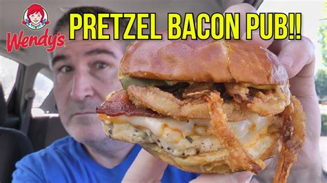 Wendys Pretzel Bacon Pub Grilled Chicken Sandwich REVIEW YouTube