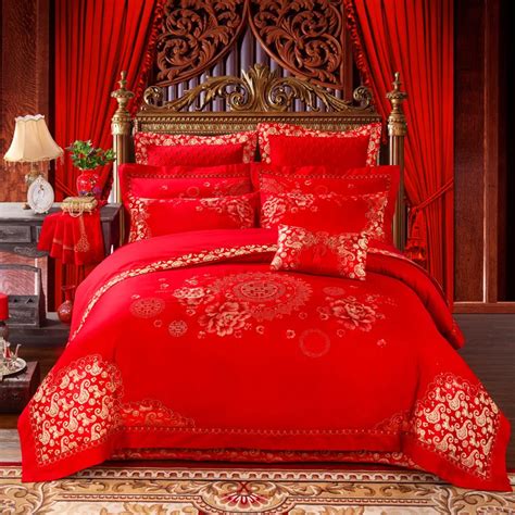 100 Cotton Red Luxury Wedding Bedding Sets Trelliswork Bedcover Set