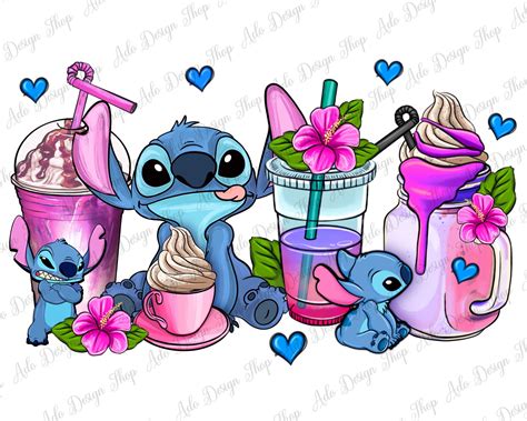 Stitch Coffee Cups Png Sublimation Design Download, Hand Drawn Stitch
