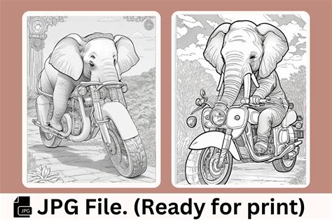 Elephants Motorcycles Coloring Pages Graphic By Marmad · Creative Fabrica