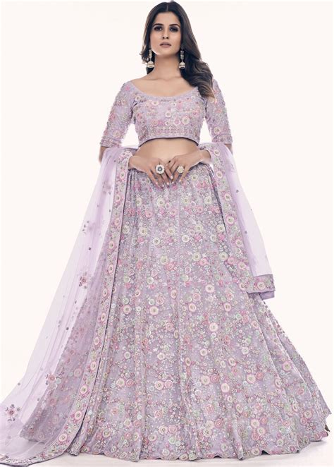 Lilac Embroidered Net Bridal Lehenga Choli Lehengas Designer Collection