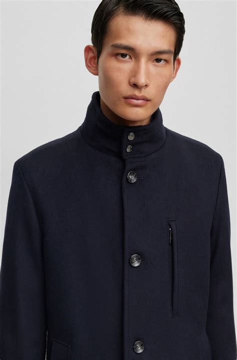 Boss Slim Fit Formal Coat In Virgin Wool And Cashmere Dark Blue