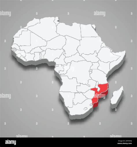 Mozambique Country Location Within Africa D Isometric Map Stock