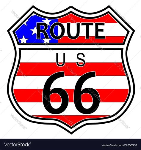 Route 66 Highway Sign With Flag Royalty Free Vector Image