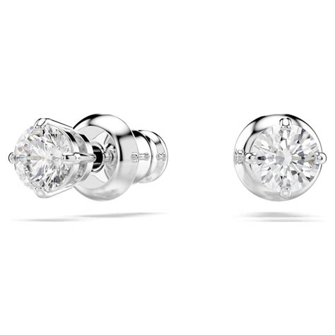 Attract Round Pierced Earrings White Rhodium Plated Swarovski