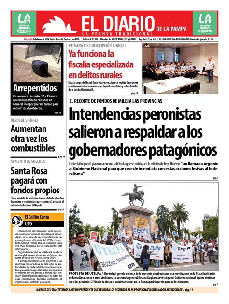 Tapa De El Diario En Papel Martes 27 De Febrero De 2024 El Diario De