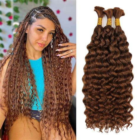 Trekci Human Braiding Hair Water Wave Bulk Human Hair Bundles No Weft Brown Curly