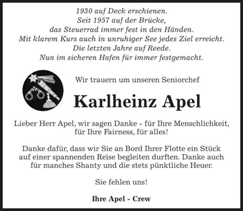 Traueranzeigen Von Karlheinz Apel Abschied Nehmen De