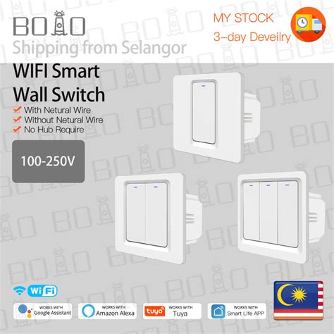 Boio Tuya Wifi Smart Switch Push Button Wall Light Switch No Neutral