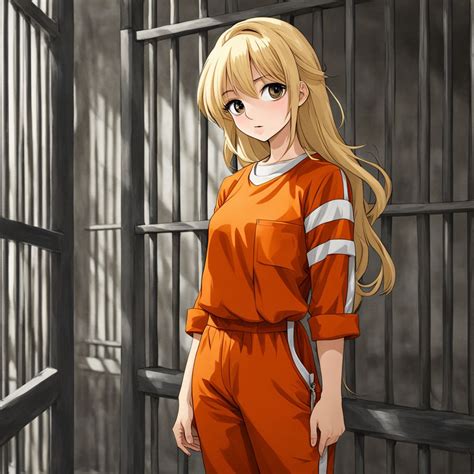Pretty Blonde Girl In Prison Wearing An Orange Prison Jumpsu By Djaa