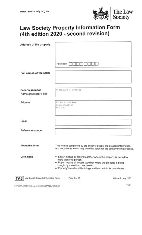 TA6 Property Information Form - The Law Society Law Society Property