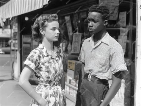 1950s Teenagers in Vintage Clothing Outside Retro Storefront in Black
