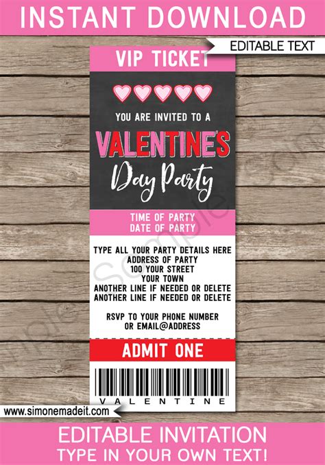 Valentine S Day Ticket Invitations Template Chalkboard Invite